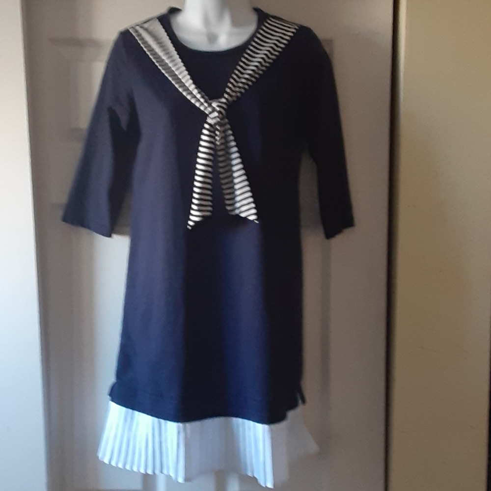 SEMIR  BLUE AND WHITE NAUTICAL DRESS, SIZE MEDIUM